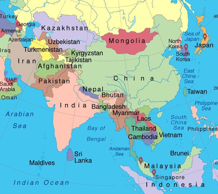 Singapūras azijos žemėlapis