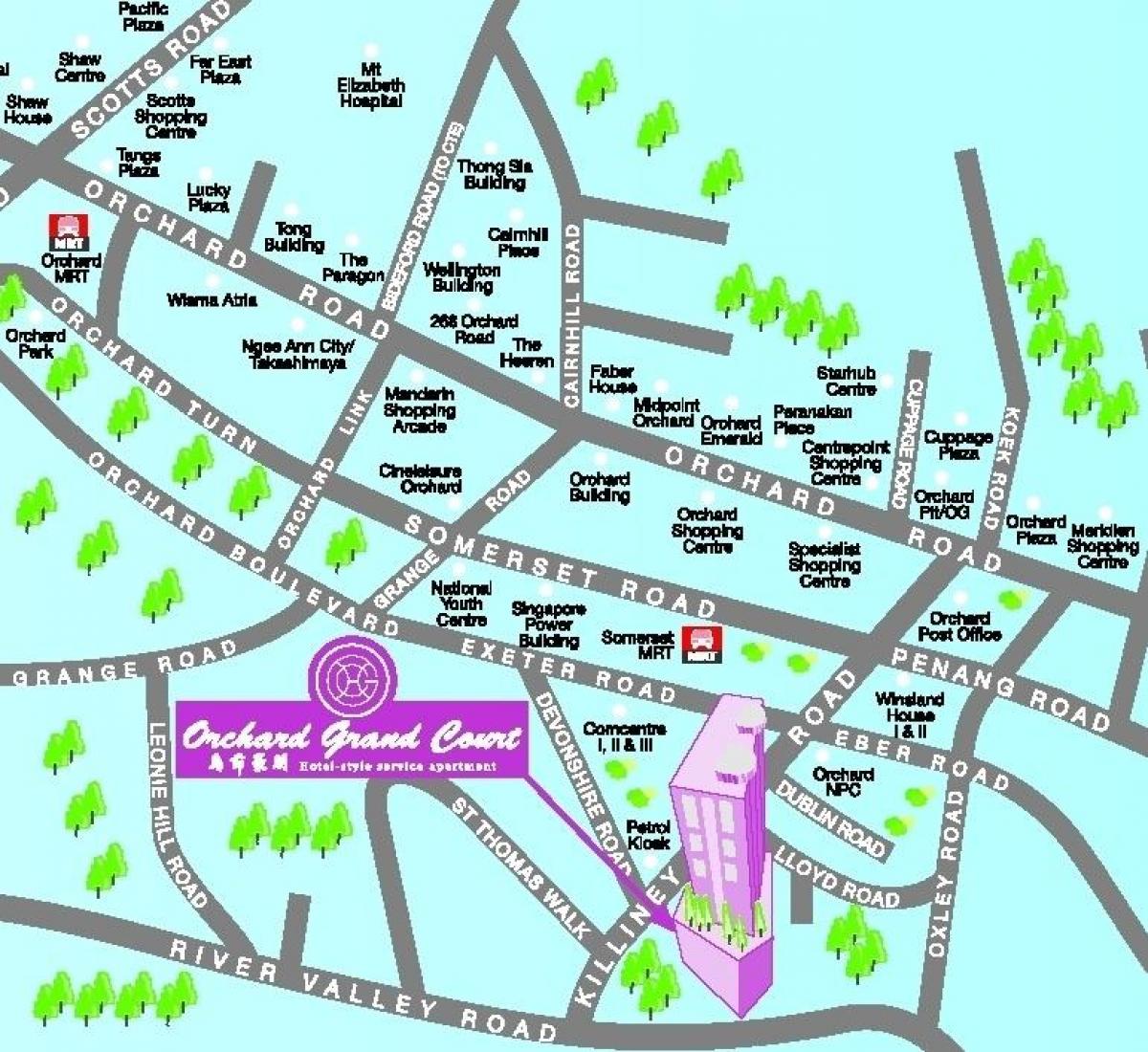 orchard road Singapūras žemėlapyje