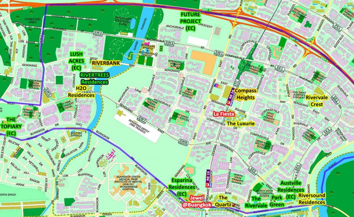 žemėlapis Sengkang Singapūras