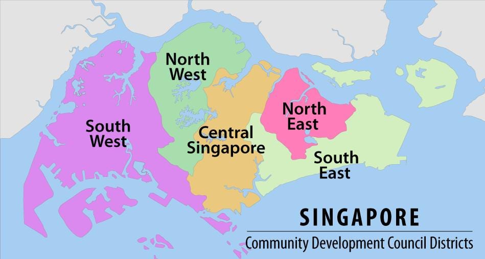 žemėlapis Singapūras regione